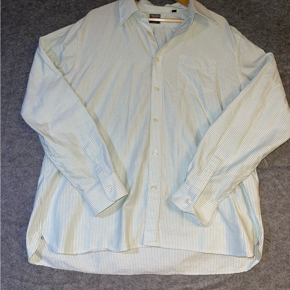 Todd Snyder XXL Green White Striped Button Down Shirt